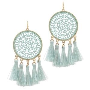 Filigree Tassel Drop Earring, Pastel Green